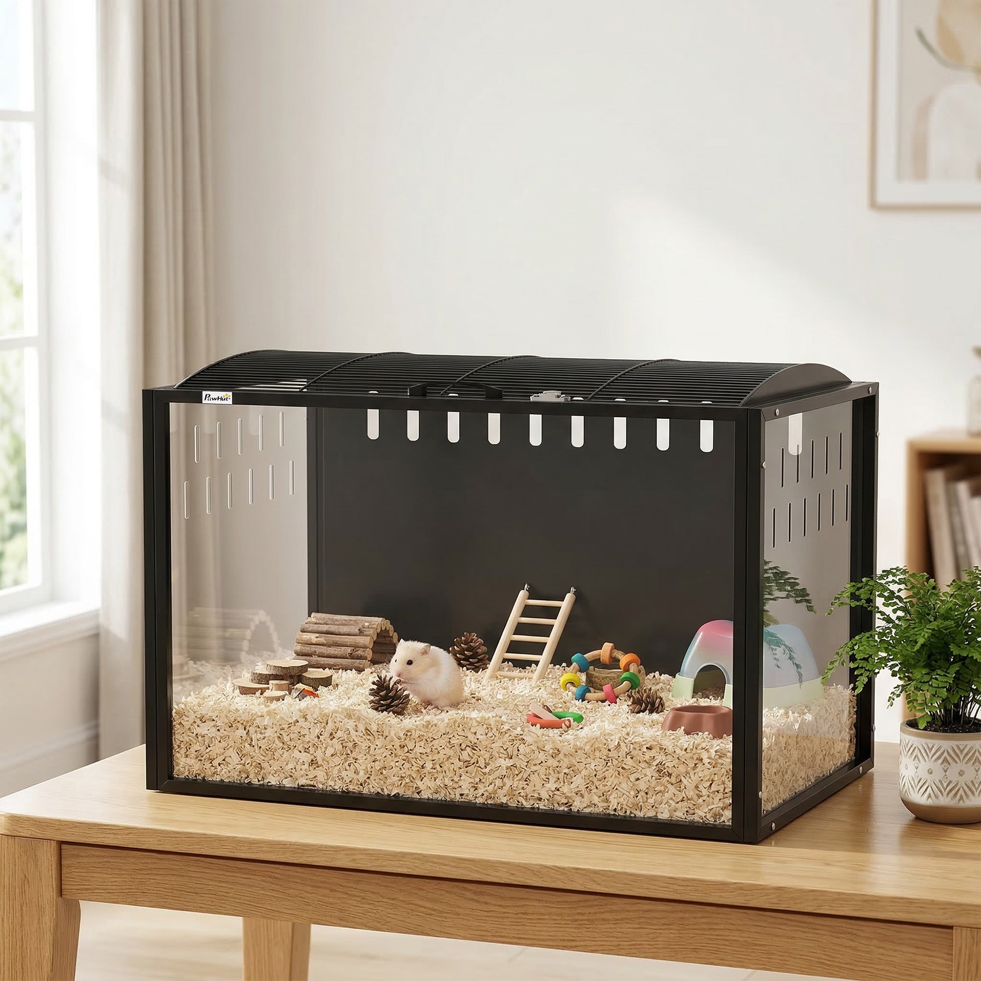 Hamster Cage Steel Frame Chewproof, Large Rat Cage with Openable Top, Deep Burrow, Transparent Small Animal Habitat for Dwarf Syrian Hamster, Gerbil, Rats, 81L x 51W x 53H cm