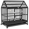 Load image into Gallery viewer, PawHut 48" Heavy Duty Dog Crate, Strong Steel Large Dog Crate with 4 Lockable Wheels, Double Doors, Openable Top and Removable Tray, for Extra Large and Large Dogs, Black
