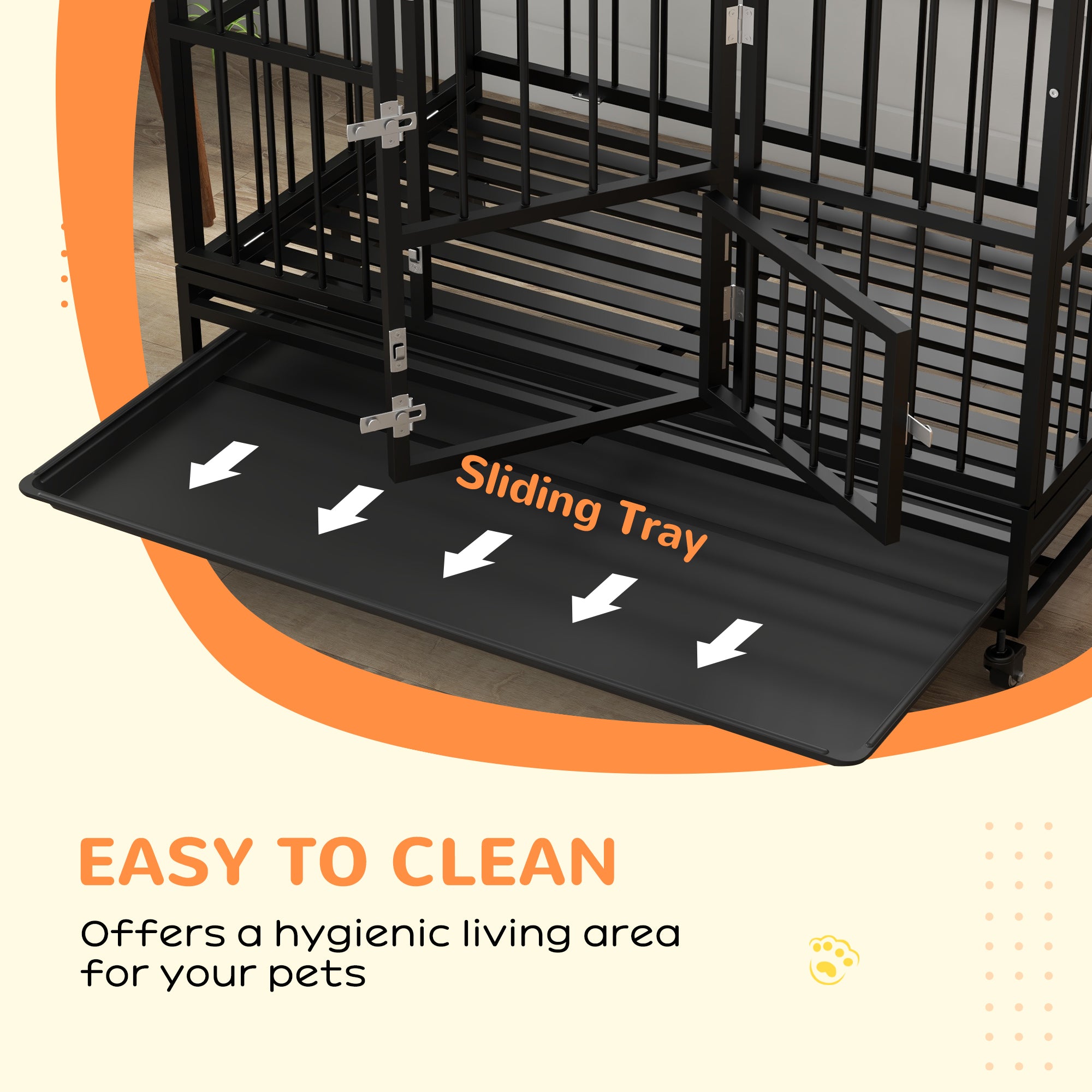 PawHut 48" Heavy Duty Dog Crate, Strong Steel Large Dog Crate with 4 Lockable Wheels, Double Doors, Openable Top and Removable Tray, for Extra Large and Large Dogs, Black