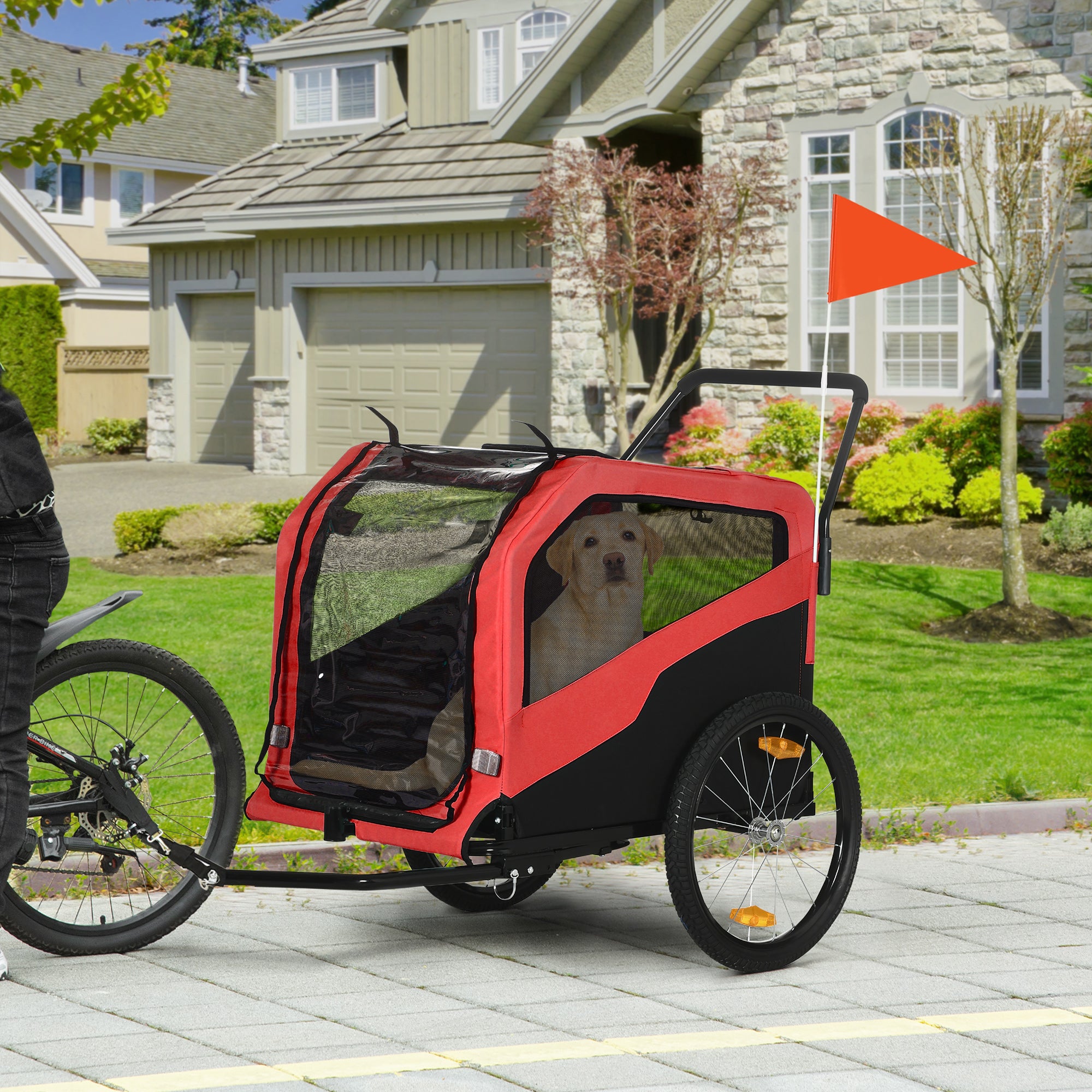 dog bike trailer stroller PawHut Dog Bike Trailer & Stroller for Large Dogs Easy Safe Red Design