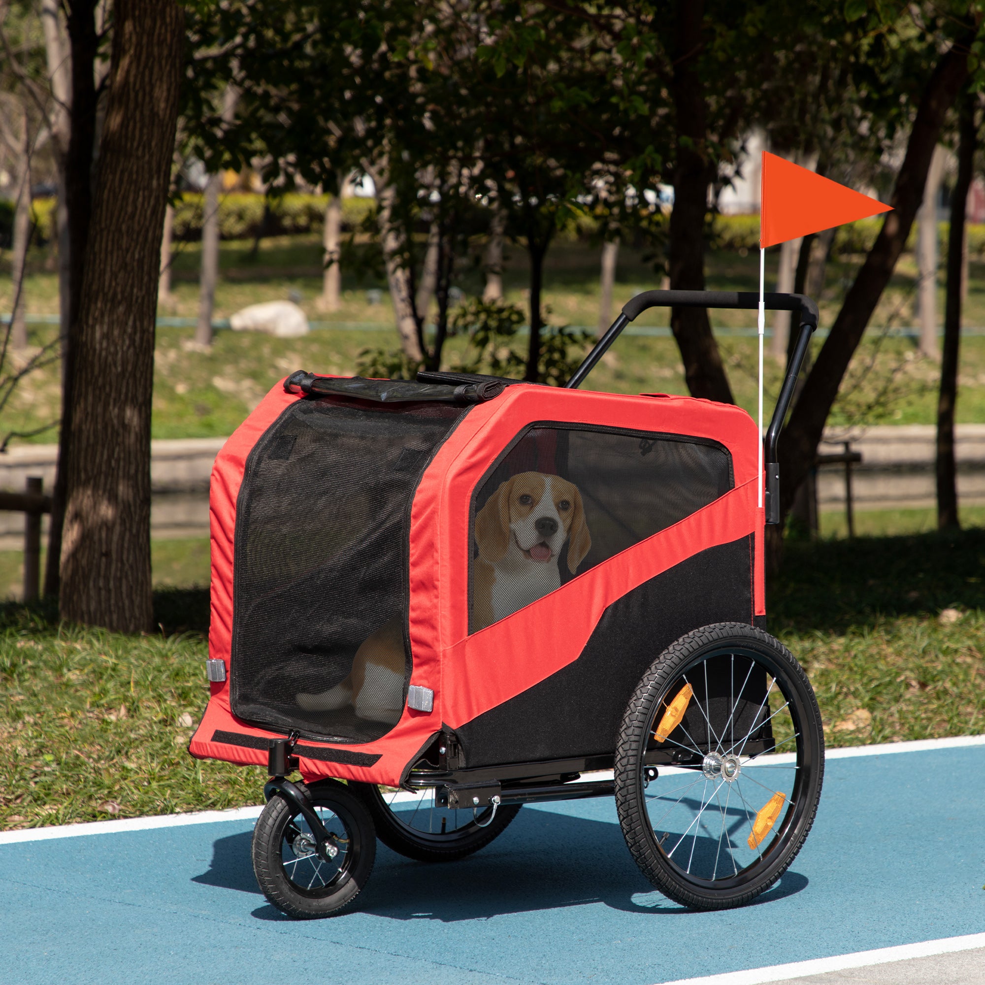 2 in 1 Dog Bike Trailer Pet Stroller for Large Dogs with Hitch, Quick-release 20" Wheels, Pet Bicycle Cart Trolley Carrier for Travel, Red