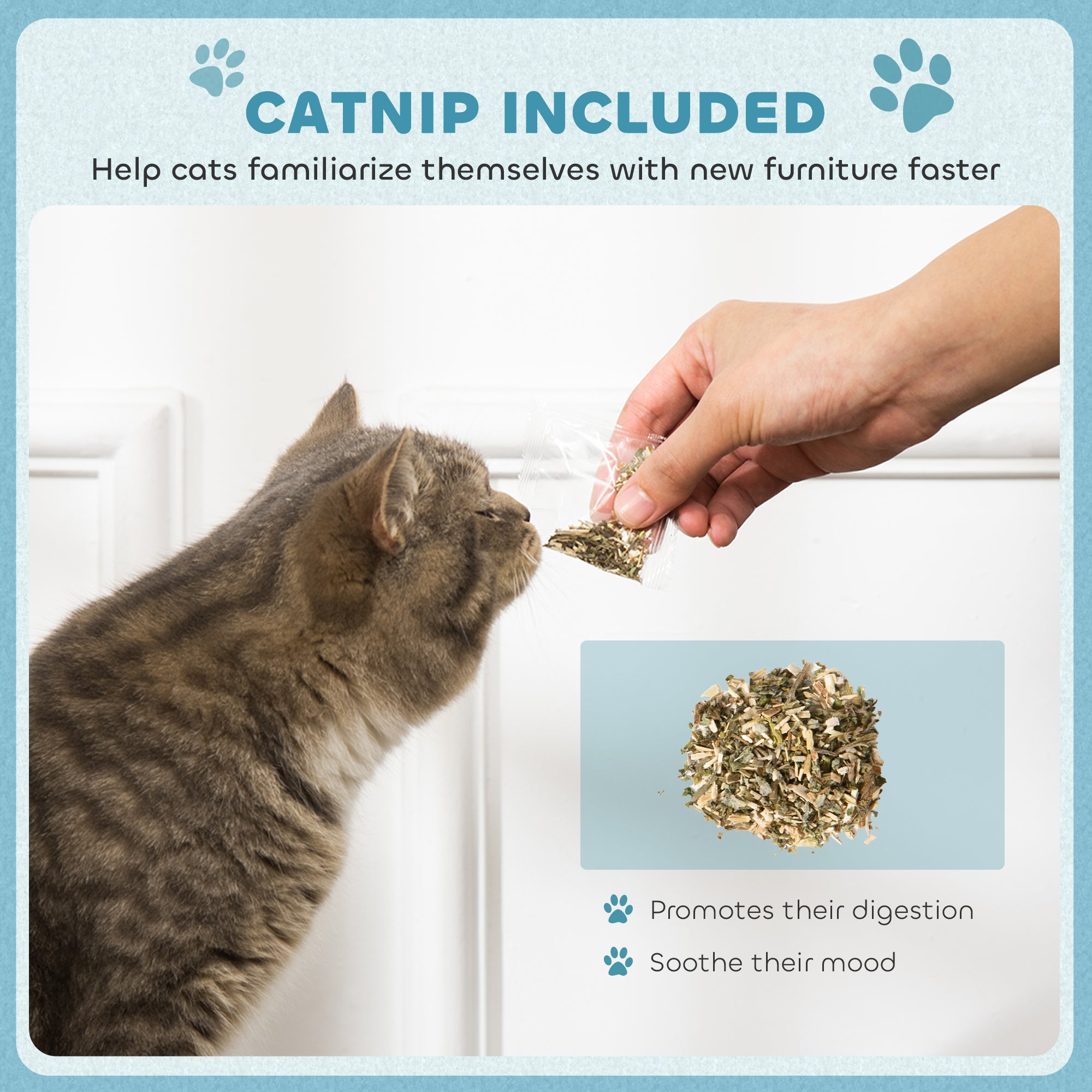2-in-1 Cat Scratcher, Cardboard Cat Scratching Board with Catnip, Cat Scratch Pad for Indoor Cats, 30.5 x 55 x 31.5cm, Light Blue