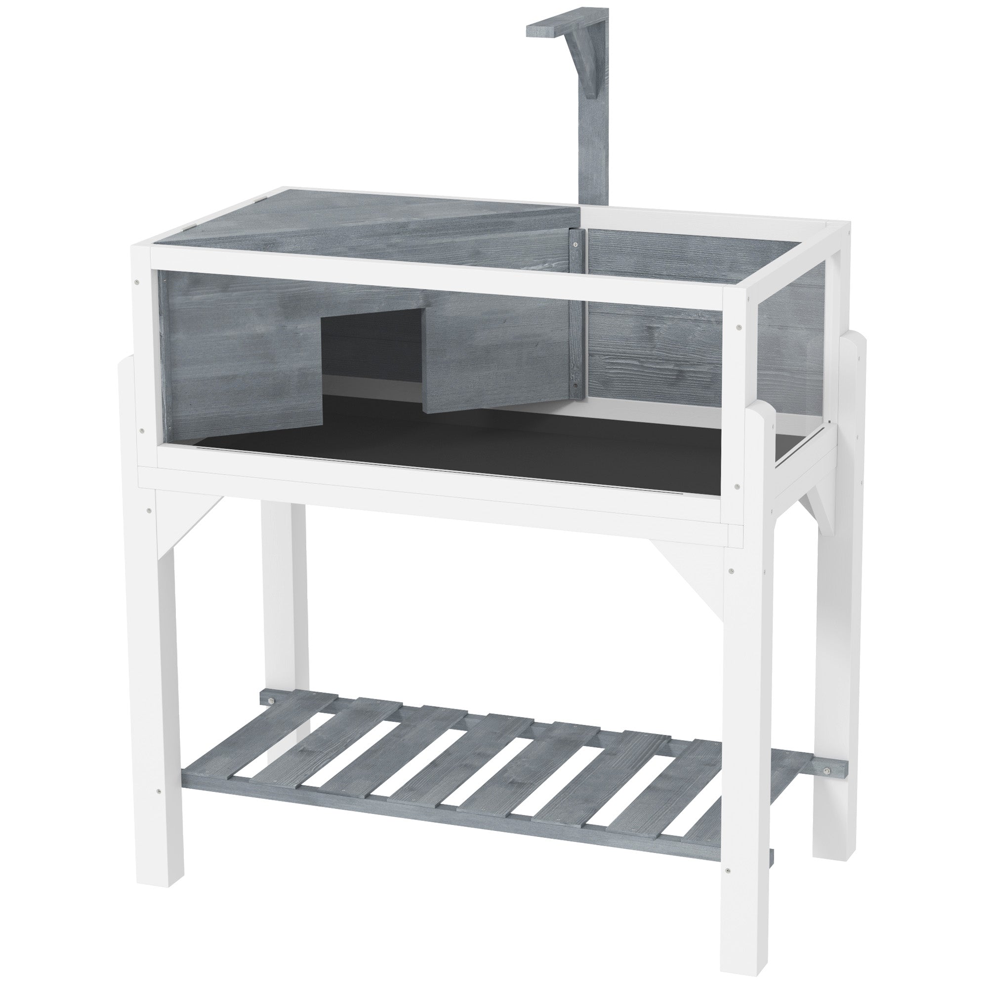 Tortoise Habitat with Storage Shelf, Wooden Tortoise Enclosure with Clear Windows, Lamp Holder, Openable Top, Built-in Tray, Reptile Cage for Indoor Outdoor Use, Gray