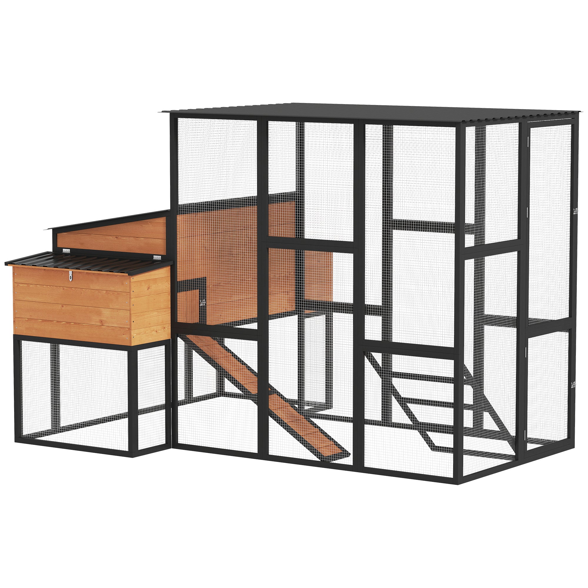 105" Large Chicken Coop, Walk-in Wooden Hen House for 7-12 Hens, Poultry Cage Chicken House with Run, 2 Nesting Boxes, Roosting Bars, Waterproof Roof and Ramp, Yellow