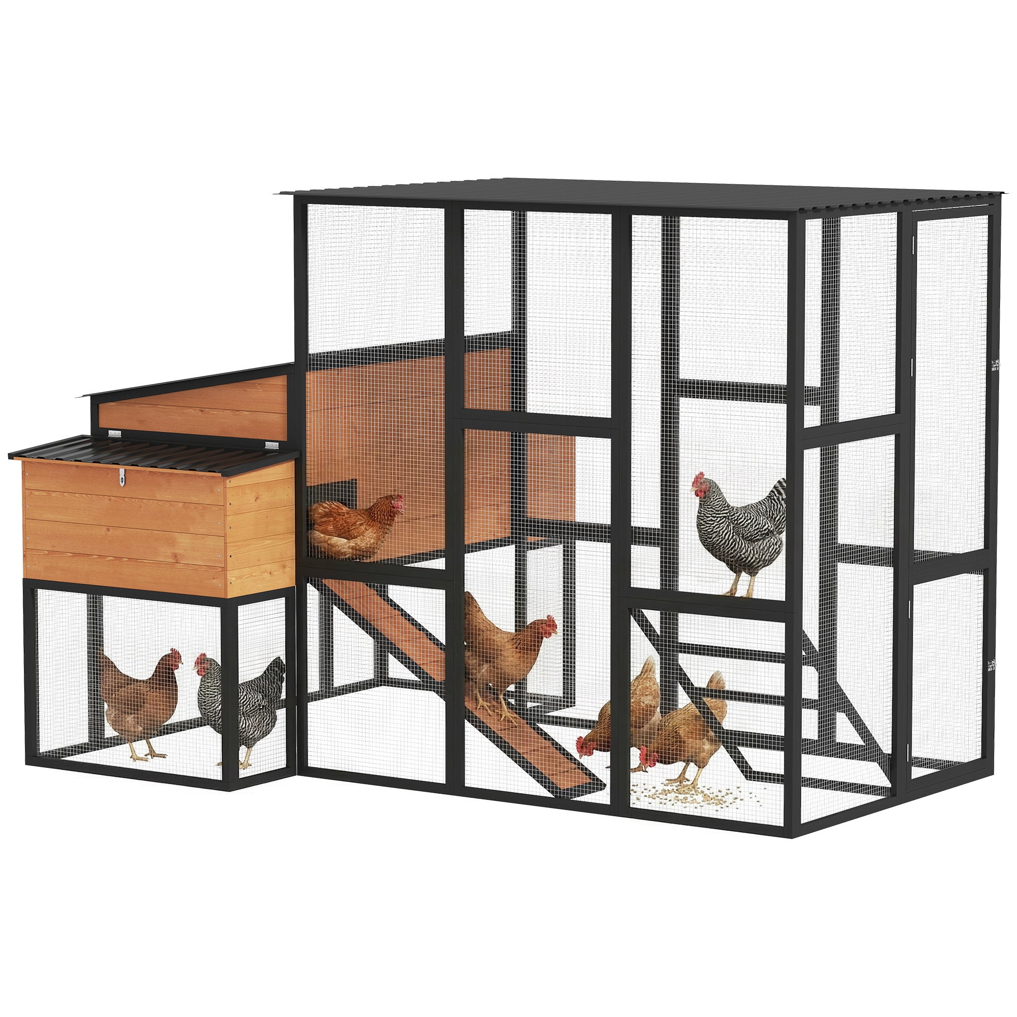 105" Large Chicken Coop, Walk-in Wooden Hen House for 7-12 Hens, Poultry Cage Chicken House with Run, 2 Nesting Boxes, Roosting Bars, Waterproof Roof and Ramp, Yellow