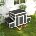 Charger l'image dans la visionneuse de la galerie, Chicken Coop, Wooden Hen House with Wheels for 6 Chickens, Outdoor Poultry Cage Rabbit Hutch Duck Coop Hen House with Nesting Box, Tray, Windows, Dark Grey
