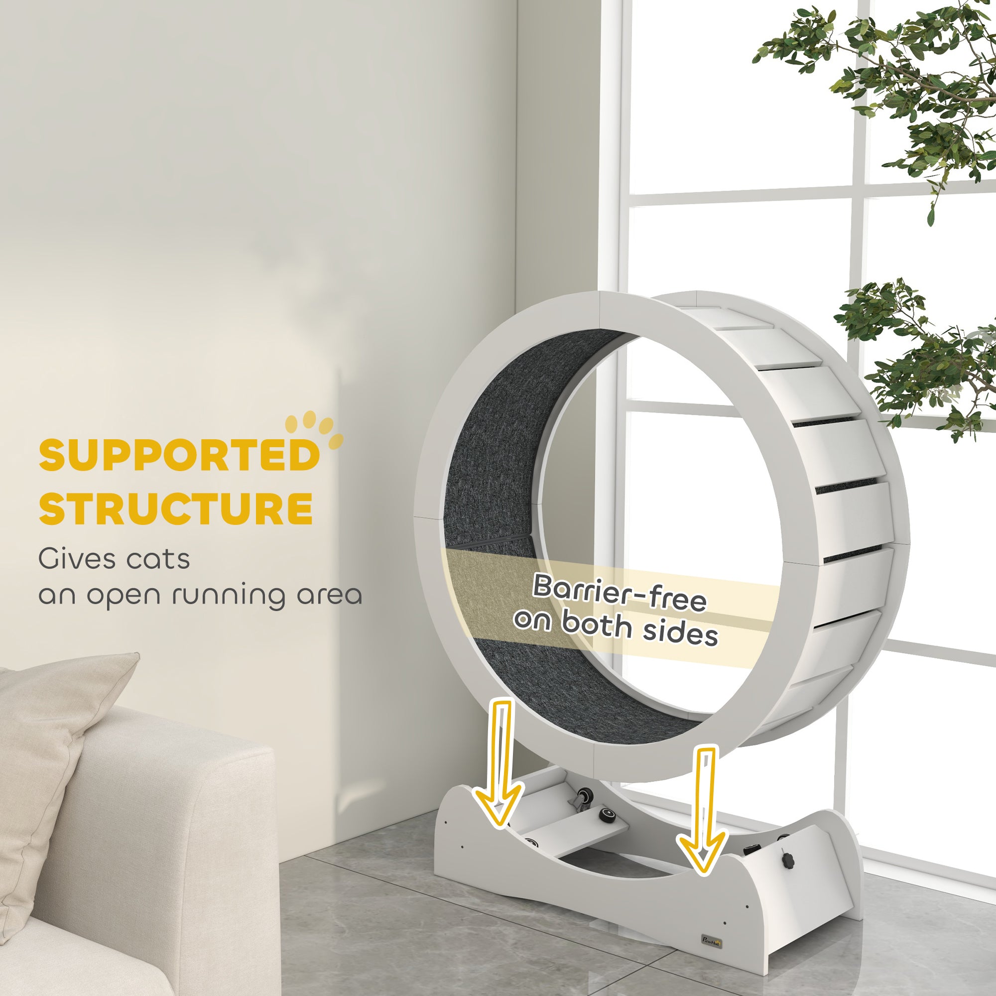 Cat Treadmill, Cat Exercise Wheel, 30 inch Kitten Running Wheel with Brake, Carpeted Runway for Exercise - White