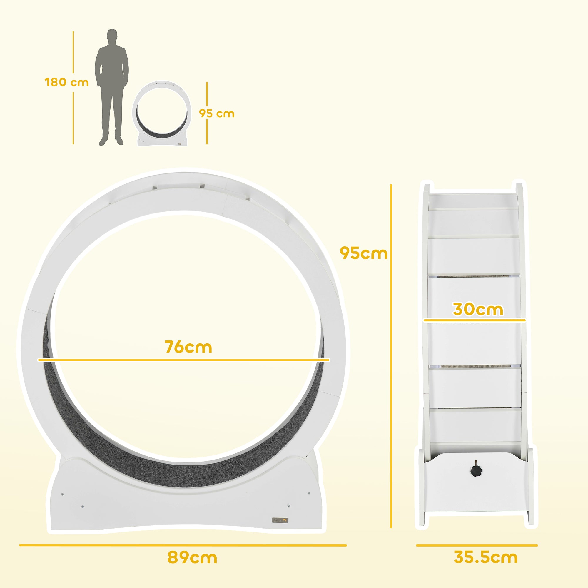 Cat Treadmill, Cat Exercise Wheel, 30 inch Kitten Running Wheel with Brake, Carpeted Runway for Exercise - White