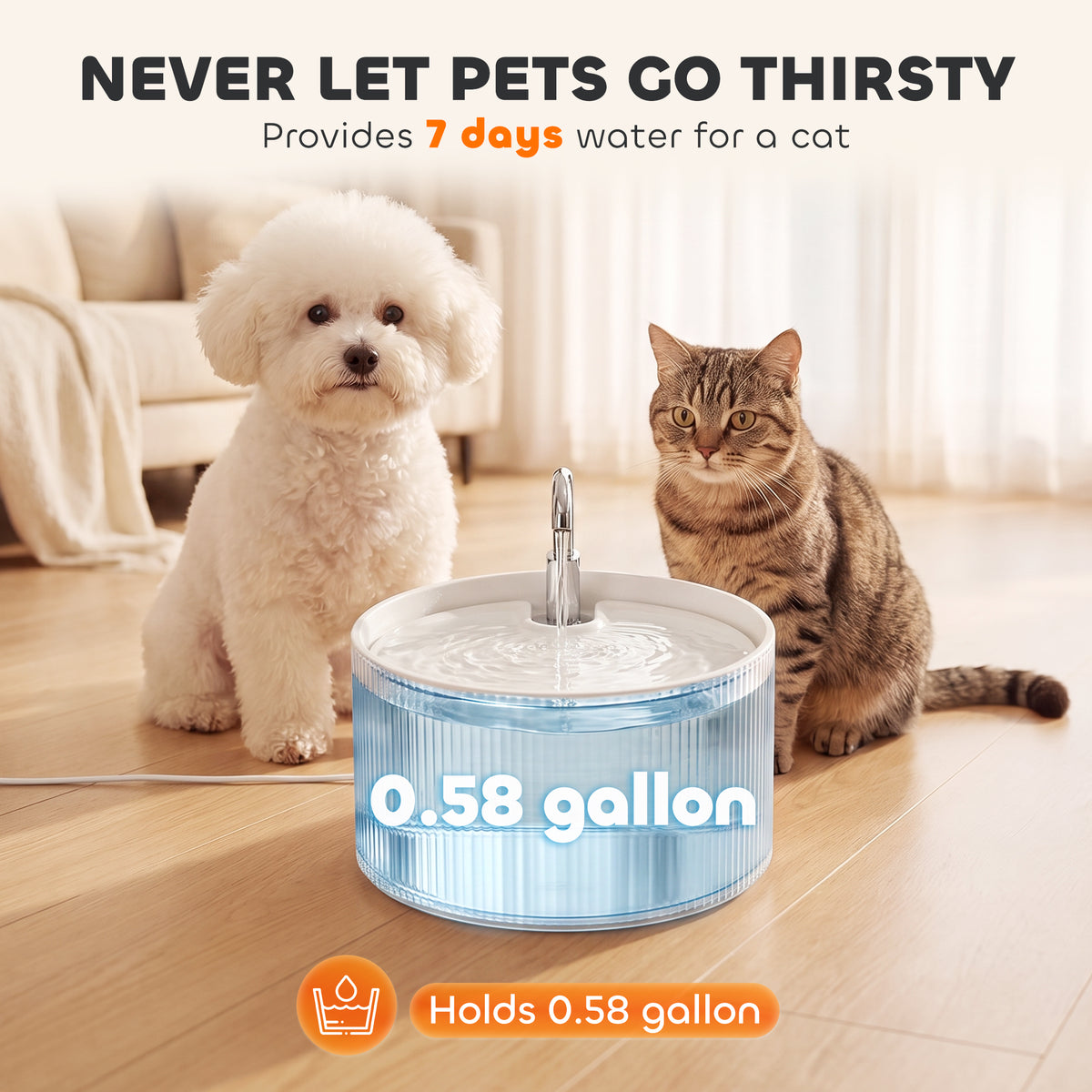 Ceramic Cat Water Fountain, 2.2L/74oz Pet Water Fountain with Ultra-Quiet Pump, 4-Layer Filtration, Faucet, for Cats and Dogs, Easy to Clean, White