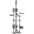 Load image into Gallery viewer, Floor to Ceiling Cat Tree, 240-260cm Adjustable Height Kitten Tower with Scratching Posts, Cat Houses, Ramps, Hammocks, Toy Balls, Tunnel for Indoor Use- Light Grey
