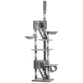 Load image into Gallery viewer, Floor to Ceiling Cat Tree, 240-260cm Adjustable Height Kitten Tower with Scratching Posts, Cat Houses, Ramps, Hammocks, Toy Balls, Tunnel for Indoor Use- Light Grey
