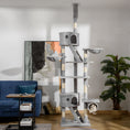 Load image into Gallery viewer, Floor to Ceiling Cat Tree, 240-260cm Adjustable Height Kitten Tower with Scratching Posts, Cat Houses, Ramps, Hammocks, Toy Balls, Tunnel for Indoor Use- Light Grey
