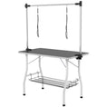 Charger l'image dans la visionneuse de la galerie, 42in Foldable Dog Grooming Table, Pet Grooming Table with Adjustable Grooming Arms, Storage Shelf, Two Nooses, 42" x 24" x 61", Black
