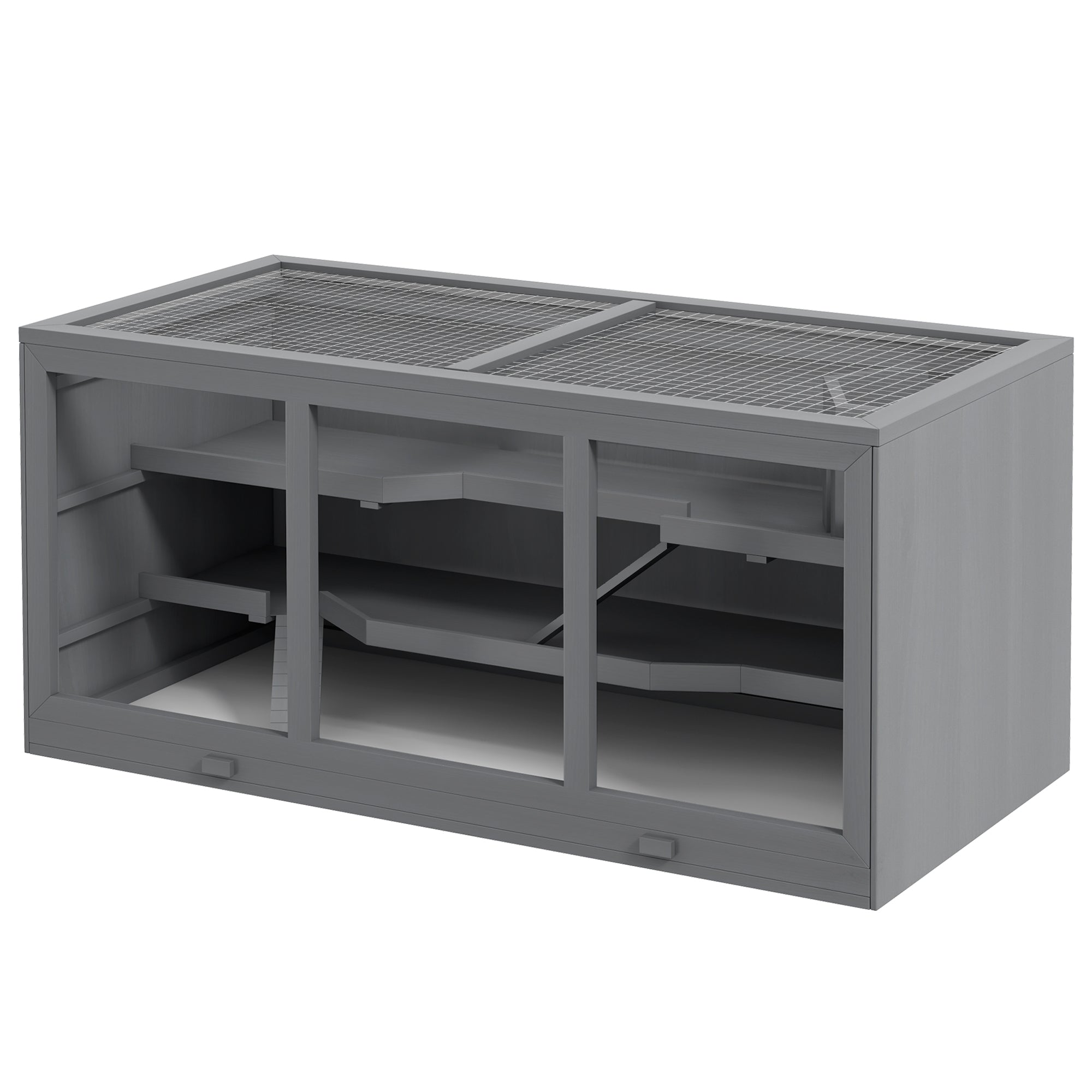 Wooden Hamster Cage, Small Animals Hutch with Tray, Openable Top, Exercise Run, Grey