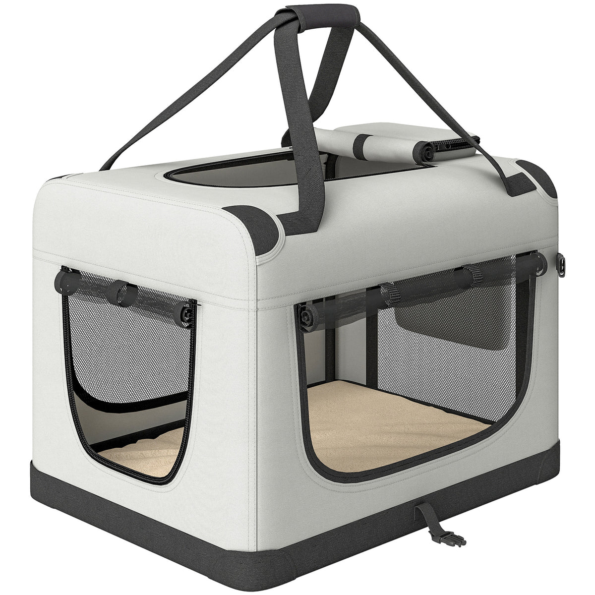 Pet Carrier Bag, Soft-Sided Dog Carrier for Small Dogs, Portable Pet Travel Bag with Security Buckle Strap, Mesh Windows, Washable Cushion and Bowl, Light Grey