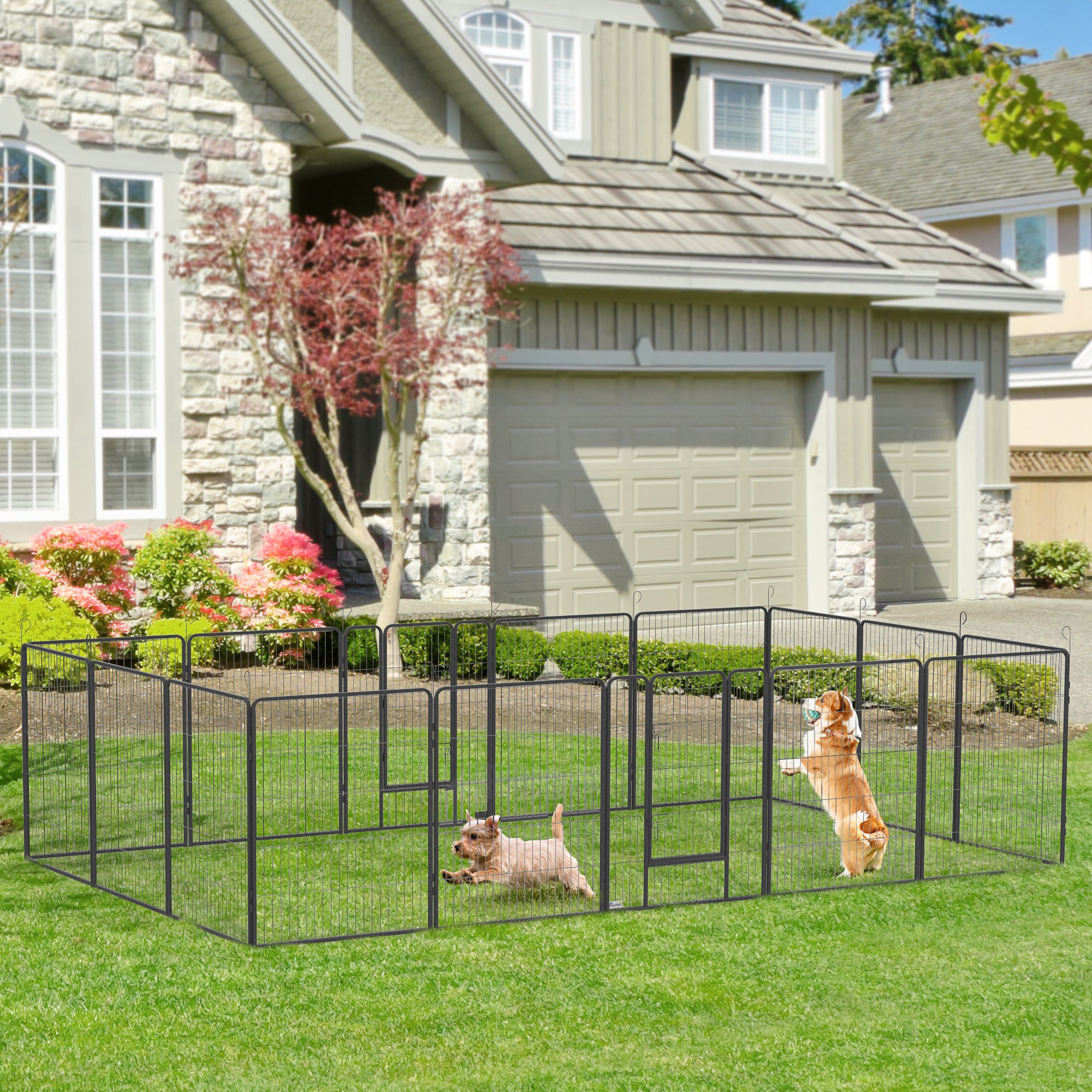 Dog Playpen, Wide 31.5"W Heavy-Duty Metal Puppy Play Pen, Pet Exercise Fences for Outside and Indoor, DIY Design with Door for Multiple Dogs, 16 Panels, 39"H