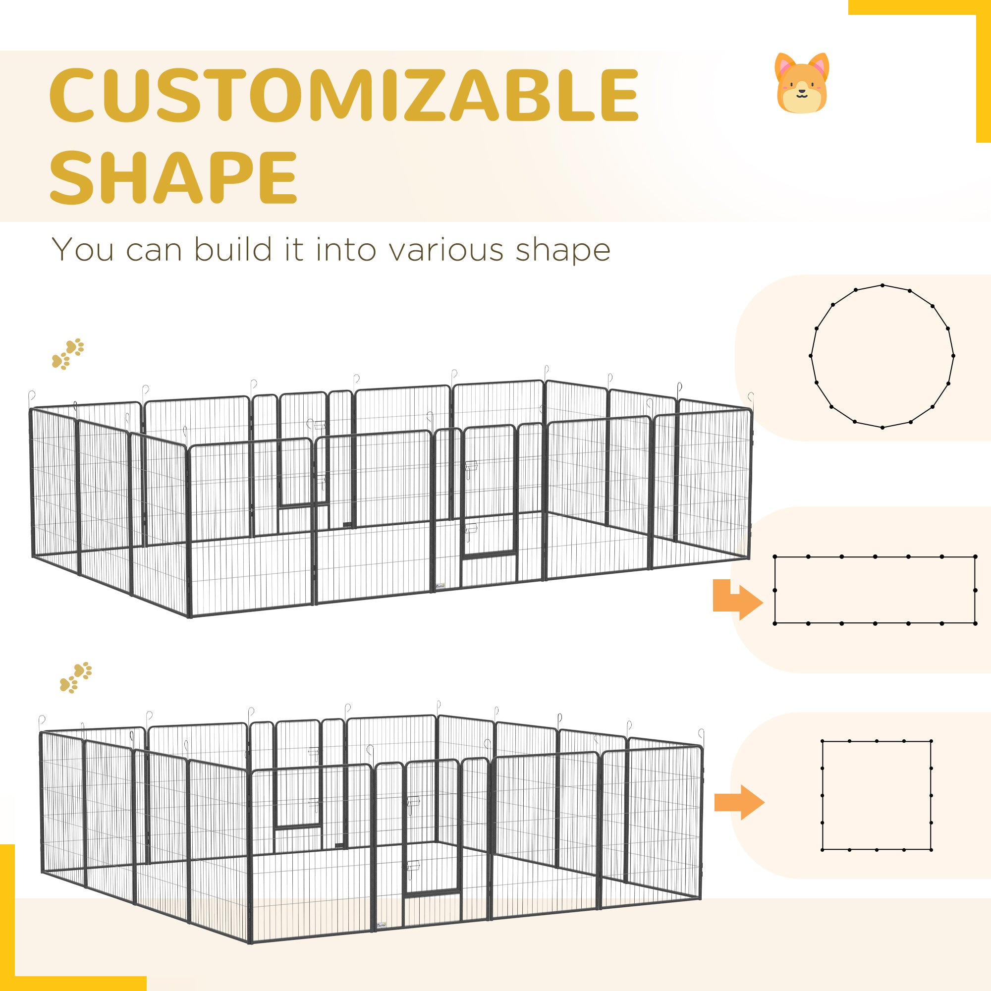 Dog Playpen, Wide 31.5"W Heavy-Duty Metal Puppy Play Pen, Pet Exercise Fences for Outside and Indoor, DIY Design with Door for Multiple Dogs, 16 Panels, 39"H