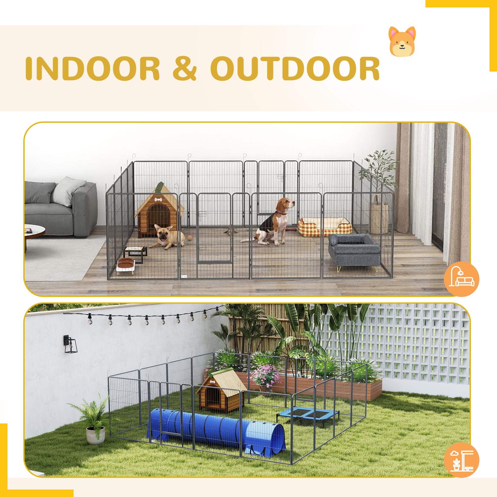 Dog Playpen, Wide 31.5"W Heavy-Duty Metal Puppy Play Pen, Pet Exercise Fences for Outside and Indoor, DIY Design with Door for Multiple Dogs, 16 Panels, 39"H