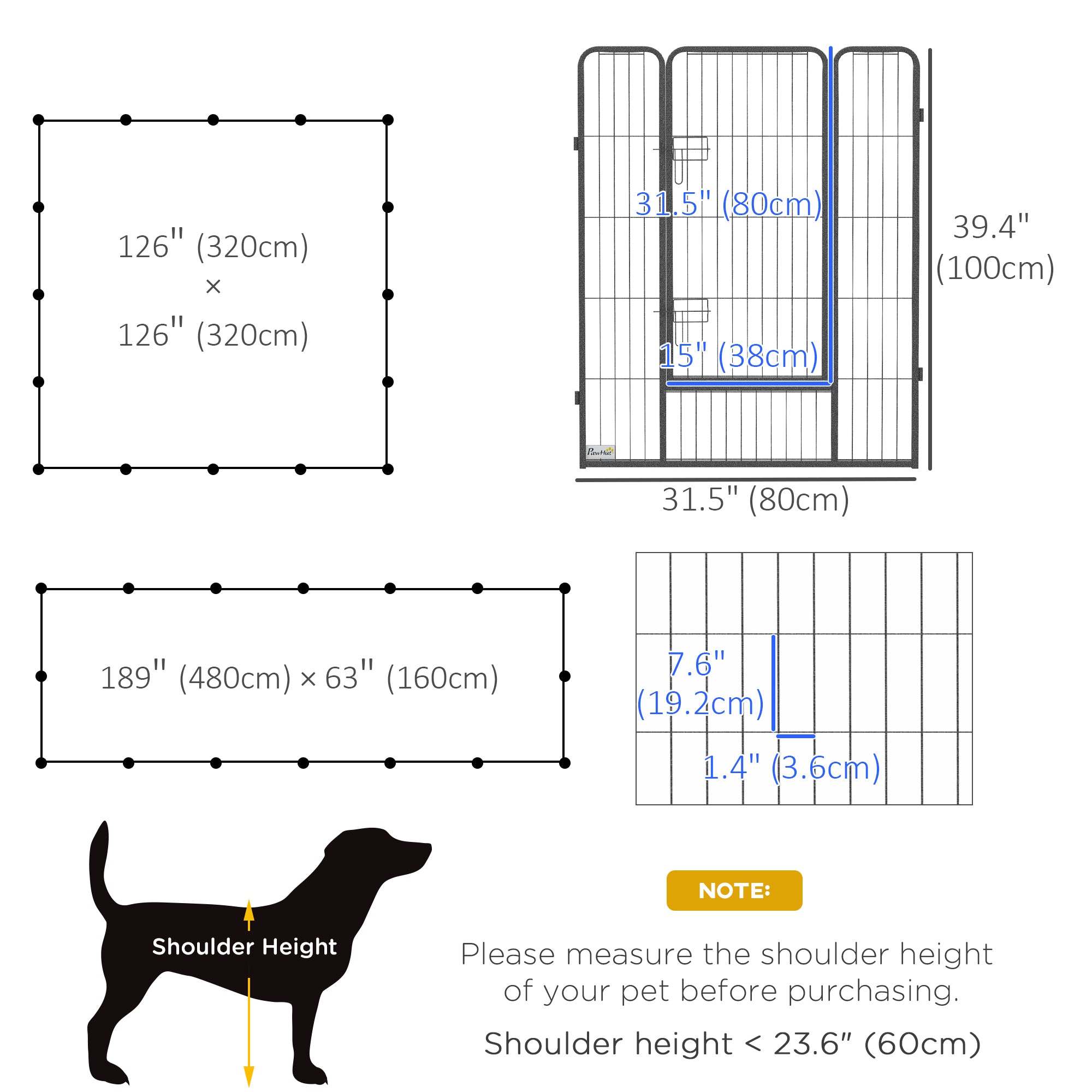 Dog Playpen, Wide 31.5"W Heavy-Duty Metal Puppy Play Pen, Pet Exercise Fences for Outside and Indoor, DIY Design with Door for Multiple Dogs, 16 Panels, 39"H