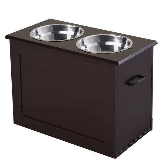 Elevated Dog Bowls for Large Dogs with Storage Dog Pet Diner Function 2 Stainless Steel Dog Bowls Elevated Base for Big-sized Dogs and Other Large Pets, Coffee