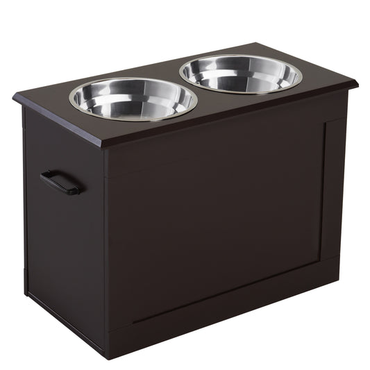 Elevated Dog Bowls for Large Dogs with Storage Dog Pet Diner Function 2 Stainless Steel Dog Bowls Elevated Base for Big-sized Dogs and Other Large Pets, Coffee