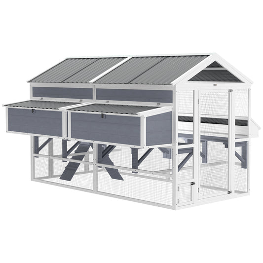 Wooden Chicken Coop, Large Outdoor Hen House with 2 Feeders, 2 Nesting Boxes, 2 Roosting Bars, Ramps, Waterproof Roof, Poultry Cage for 6-8 Chickens, 95" x 69" x 59"