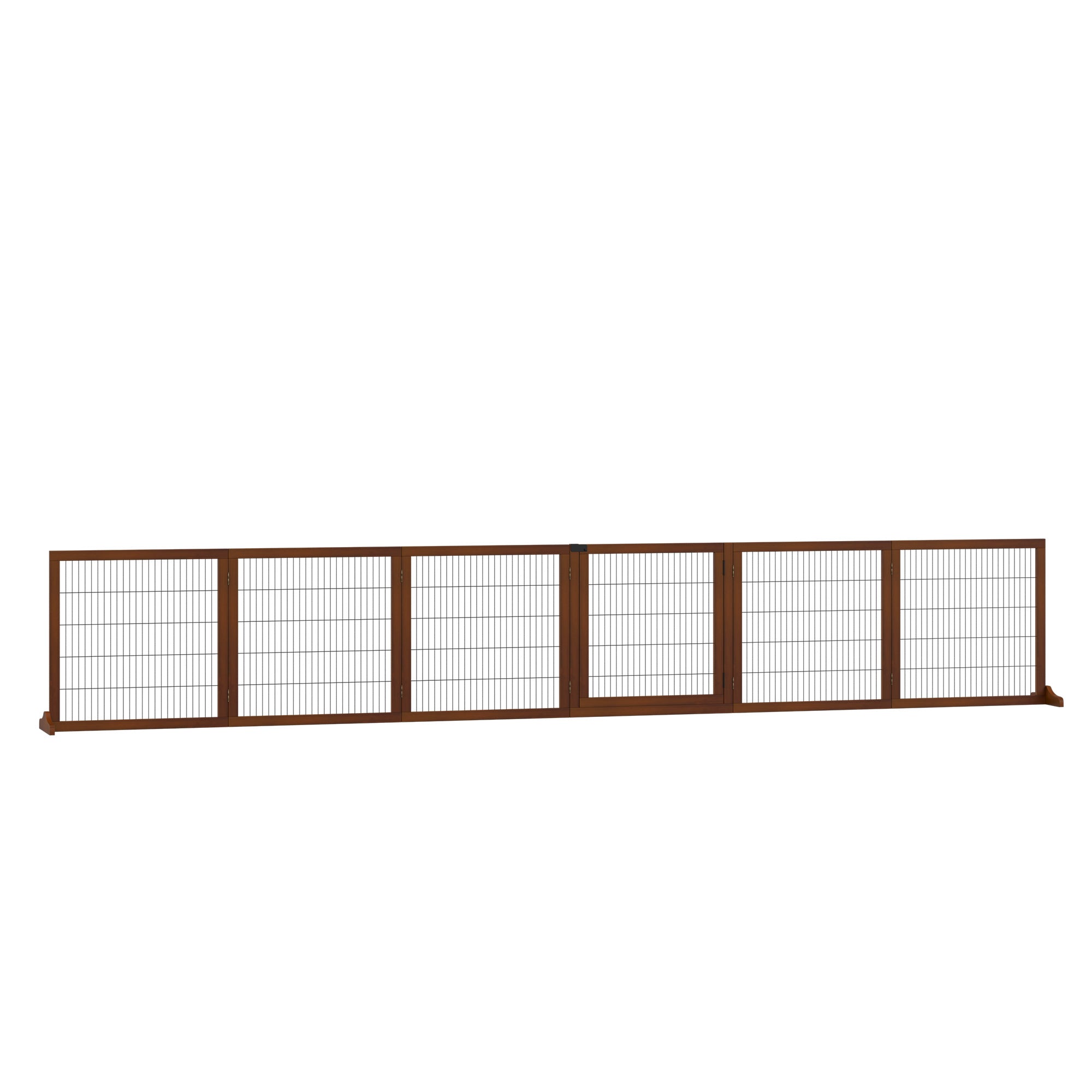 Wooden Pet Gate, Dog Safety Barrier, Freestanding Foldable Fence, w/ 6 Panels, 2 Support Feet, for House Doorway Stairs, Small & Medium Dogs, Coffee