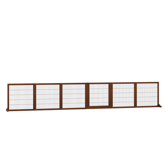 Wooden Pet Gate, Dog Safety Barrier, Freestanding Foldable Fence, w/ 6 Panels, 2 Support Feet, for House Doorway Stairs, Small & Medium Dogs, Coffee