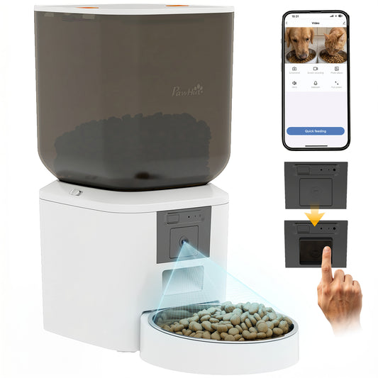 Automatic Cat Feeder with Camera, 2.4G WiFi, Smart APP Control 8L Extra Large Pet Feeder 1-10 Meals with 2-Way Audio, Night Vision, Anti-Clogging, 10s Meal Call Back, Dual Power Supply