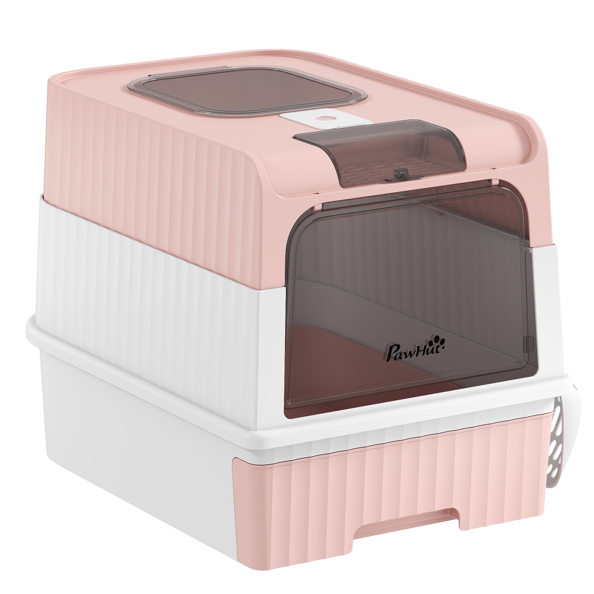 Cat Litter Box with Lid, Hooded Cat Litter Box with Pull-Out Drawer Tray, Scoop, Front Entry & Top Exit, 4 Deodorization Bags, Easy to Clean, Pink