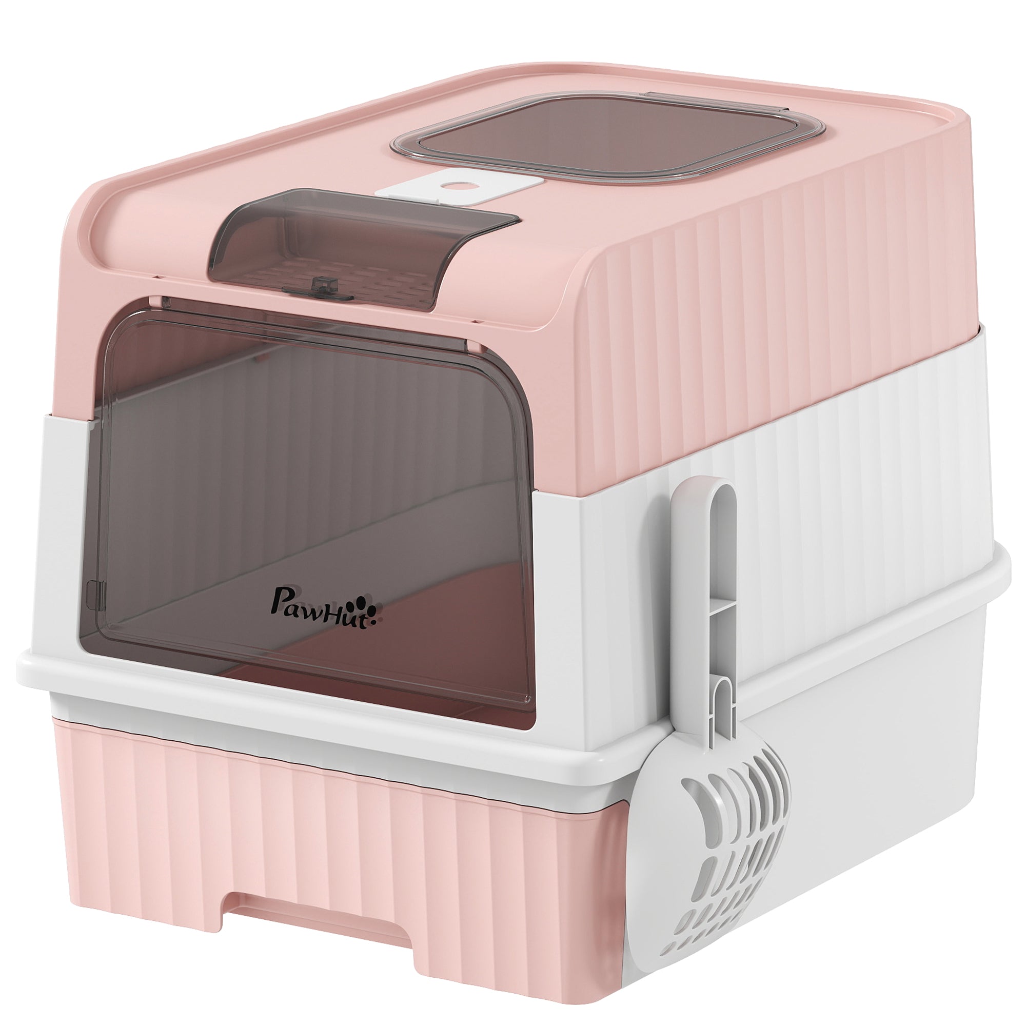 Cat Litter Box with Lid, Hooded Cat Litter Box with Pull-Out Drawer Tray, Scoop, Front Entry & Top Exit, 4 Deodorization Bags, Easy to Clean, Pink
