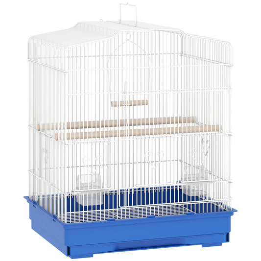 Bird Cage with Perches, Food Bowls, Swing, Parrot Cage for Budgie, Parakeet, Small Bird, 46.5 x 36 x 59cm, Blue