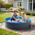 Load image into Gallery viewer, Foldable Dog Pool for Puppies and Ducks, Thickened PVC Dog Paddling Pool Bath Tub Hard Board, Anti-Slip Bottom and Hose Adapter for Easy Drainage, 160 x 30cm, Blue and Dark Grey
