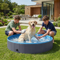 Load image into Gallery viewer, Foldable Dog Pool for Puppies and Ducks, Thickened PVC Dog Paddling Pool Bath Tub Hard Board, Anti-Slip Bottom and Hose Adapter for Easy Drainage, 160 x 30cm, Blue and Dark Grey
