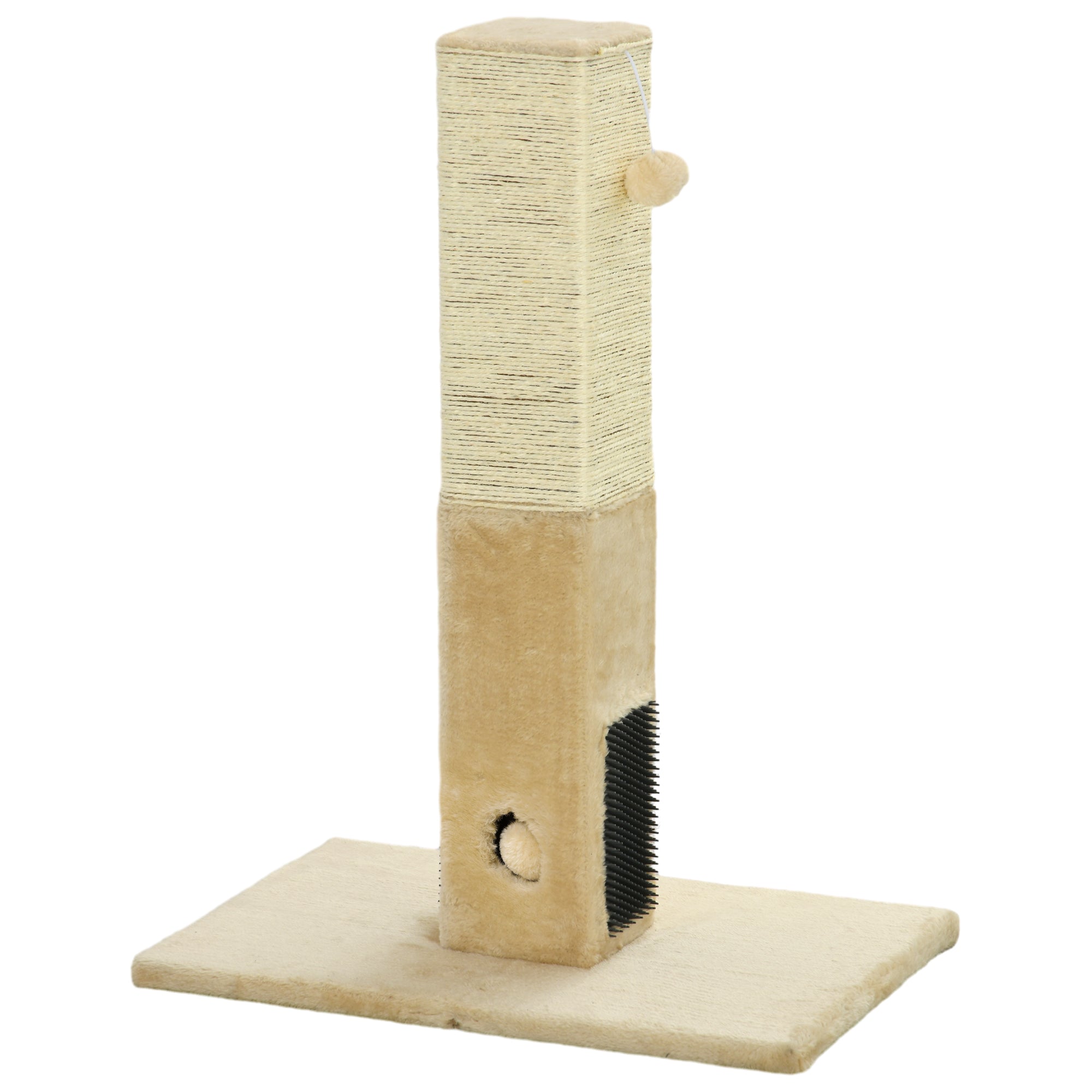 Cat Tree Scratching Post for Indoor Cats 79cm Jute Scratcher Climber w/ Carpet Base Dangling Toy Self Grooming Brush – Beige