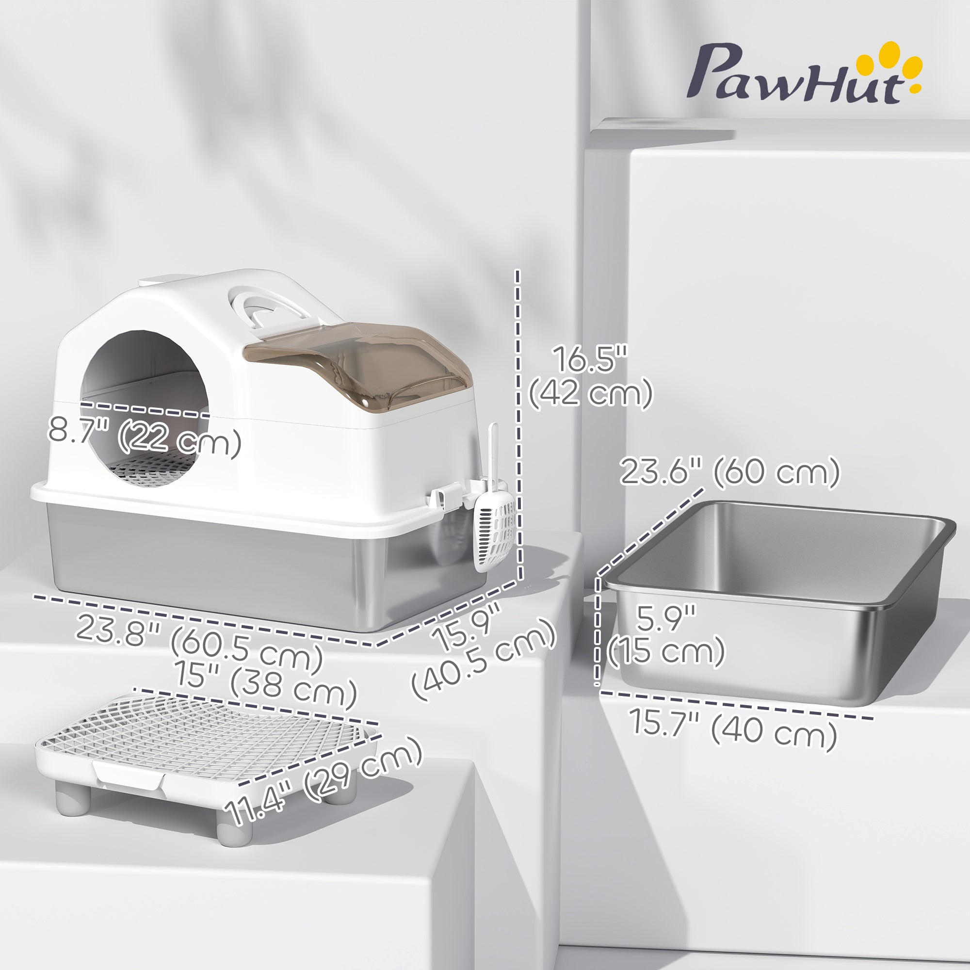 Stainless Steel Cat Litter Box with Removable Lid, Extra Large Enclosed Litter Box with High Sided, Mats, Scoop, Odor Free, Non-Sticky, Anti-Leakage, Easy Clean, for Big Cat