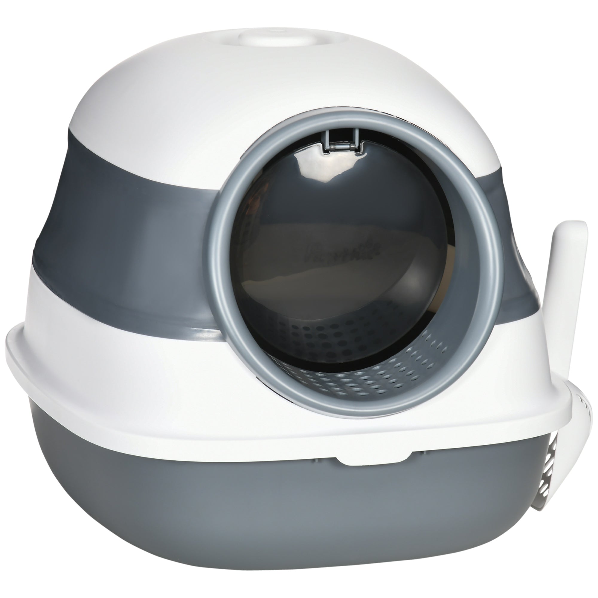 Foldable Cat Litter Box with Lid, Hooded Cat Litter Tray with High Sides, Air Freshener, Large Two-Way Entrance, Scoop, White