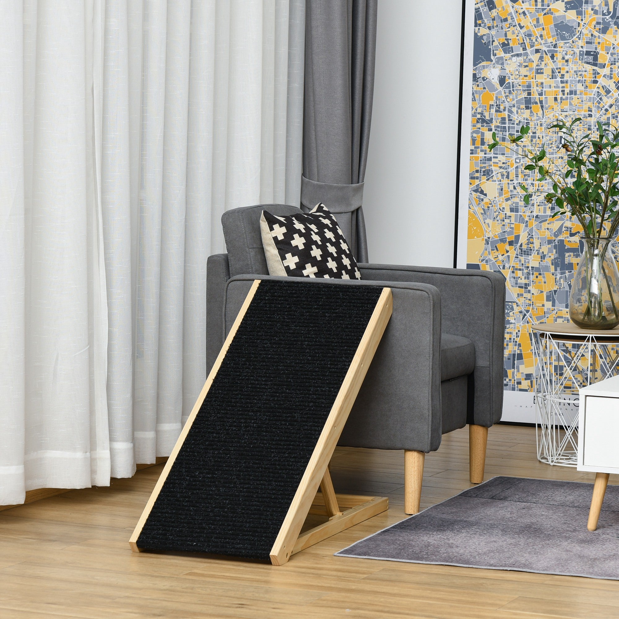 Dog Ramp for Bed Couch, Foldable Wooden Pet Ramp Height Adjustable 4 Levels, for Cats Large Dogs with Non Slip Carpeted Surface, Natural