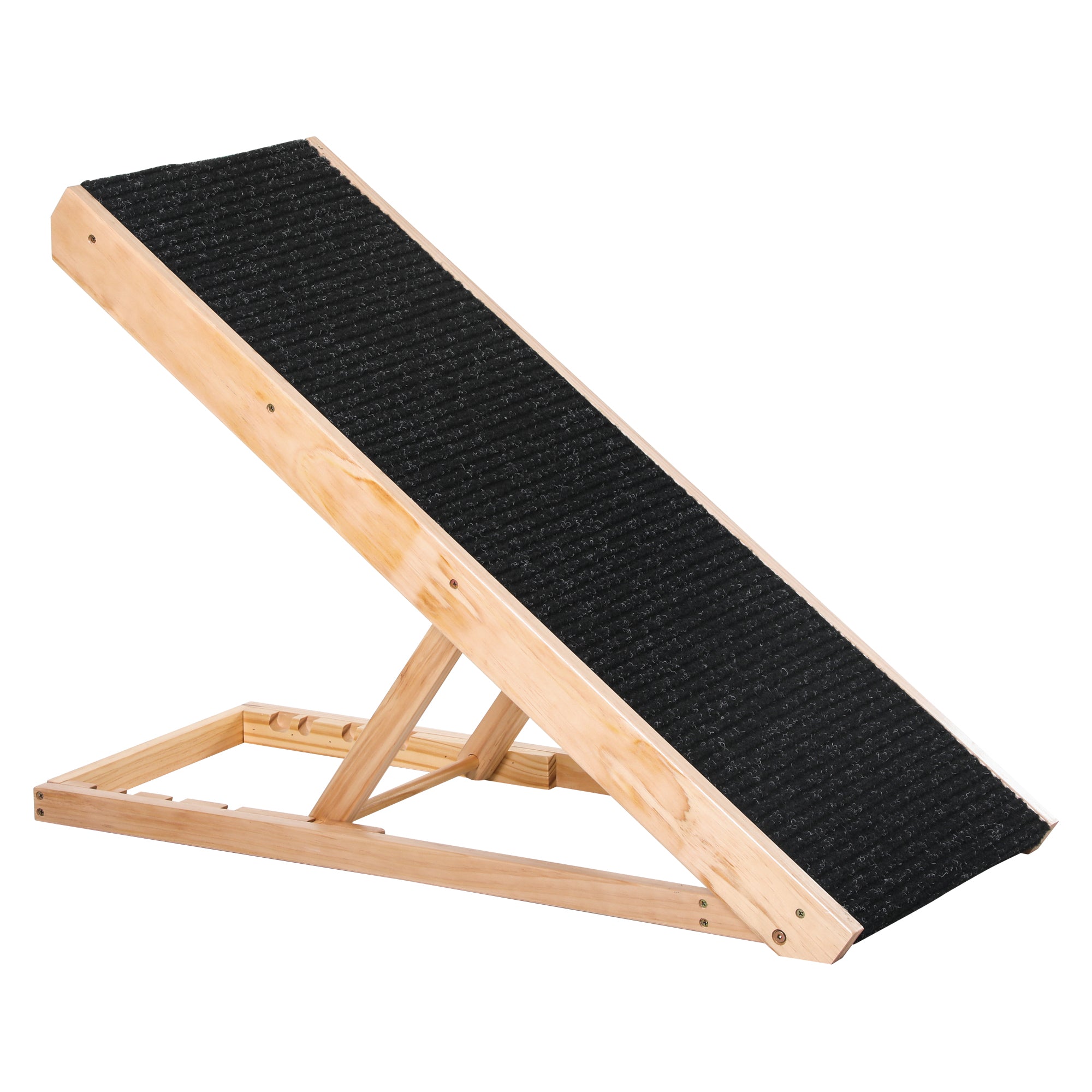 Dog Ramp for Bed Couch, Foldable Wooden Pet Ramp Height Adjustable 4 Levels, for Cats Large Dogs with Non Slip Carpeted Surface, Natural
