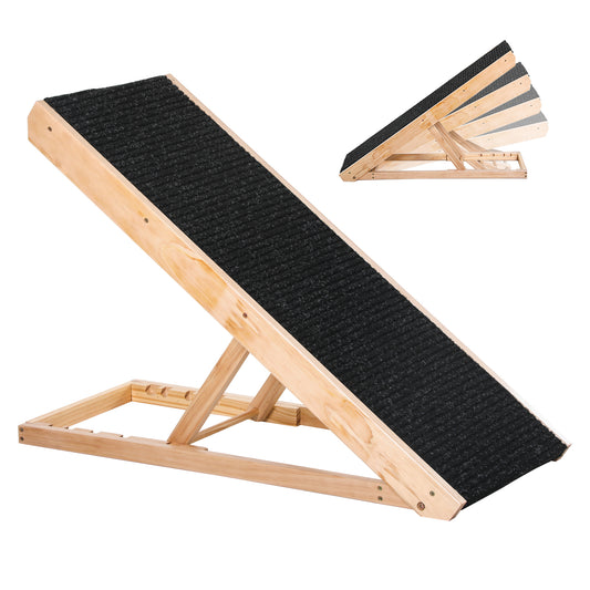 Dog Ramp for Bed Couch, Foldable Wooden Pet Ramp Height Adjustable 4 Levels, for Cats Large Dogs with Non Slip Carpeted Surface, Natural