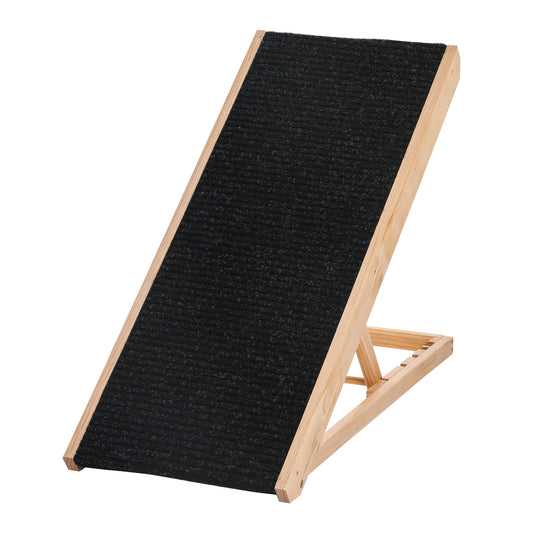 Dog Ramp for Bed Couch, Foldable Wooden Pet Ramp Height Adjustable 4 Levels, for Cats Large Dogs with Non Slip Carpeted Surface, Natural