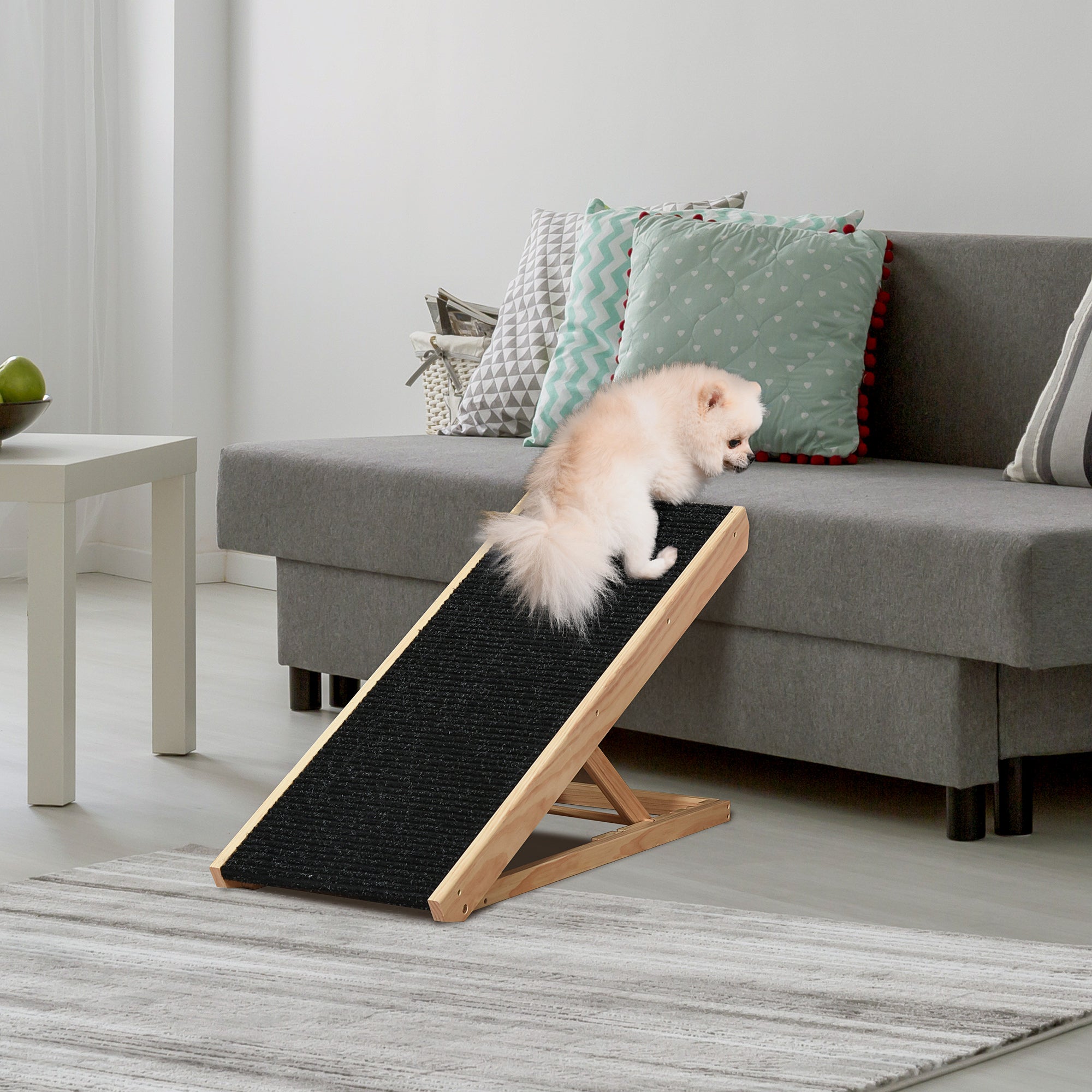 Dog Ramp for Bed Couch, Foldable Wooden Pet Ramp Height Adjustable 4 Levels, for Cats Large Dogs with Non Slip Carpeted Surface, Natural