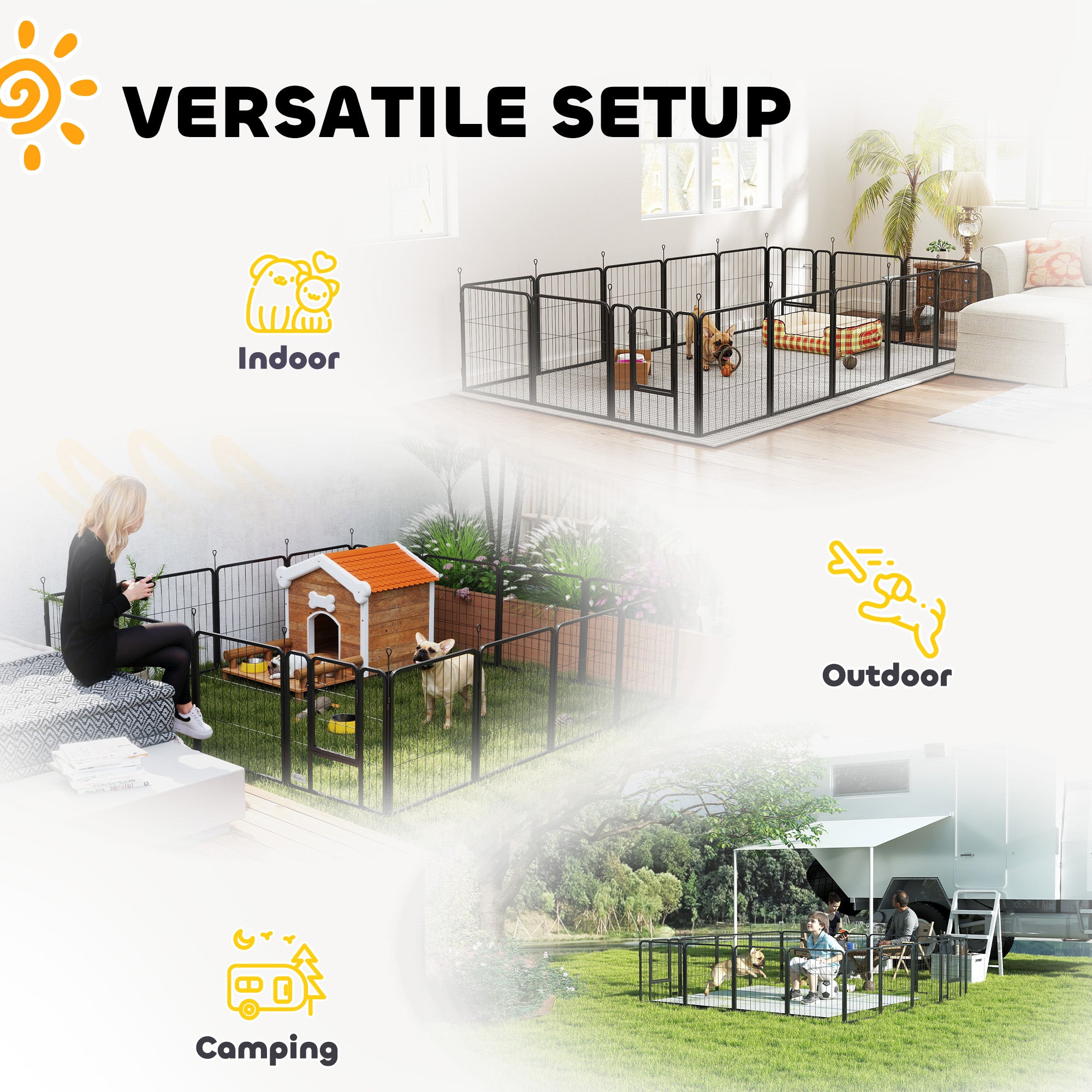 16 Panels Dog Playpen, 22"W x 24"H Heavy Duty Pet Fence with Door & Strap for Indoor Outdoor Backyard Garden, Portable & Foldable for Small Dogs