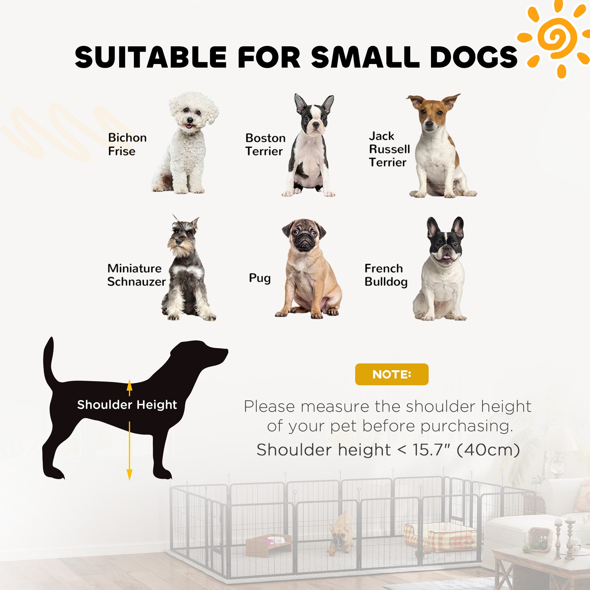 16 Panels Dog Playpen, 22"W x 24"H Heavy Duty Pet Fence with Door & Strap for Indoor Outdoor Backyard Garden, Portable & Foldable for Small Dogs