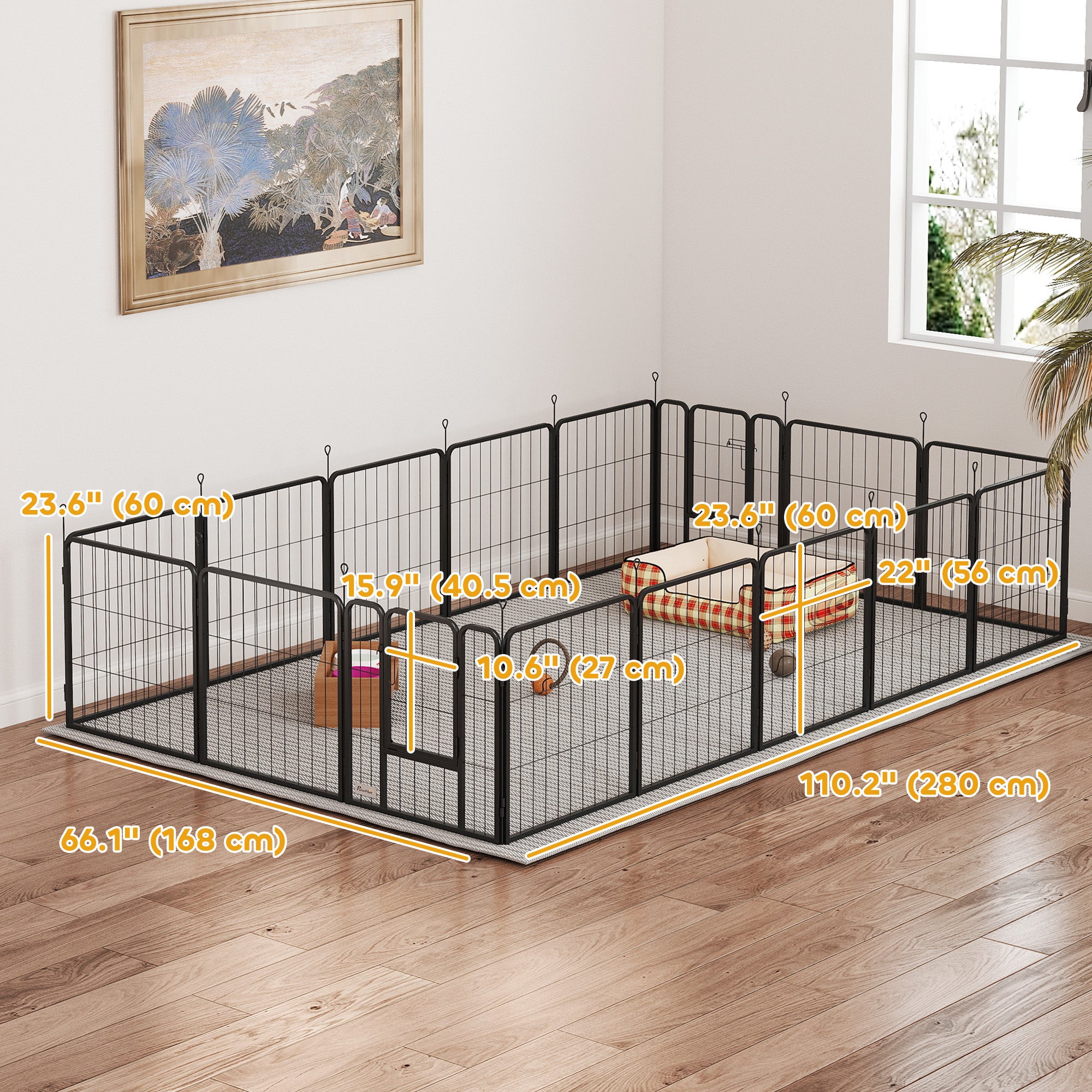 16 Panels Dog Playpen, 22"W x 24"H Heavy Duty Pet Fence with Door & Strap for Indoor Outdoor Backyard Garden, Portable & Foldable for Small Dogs