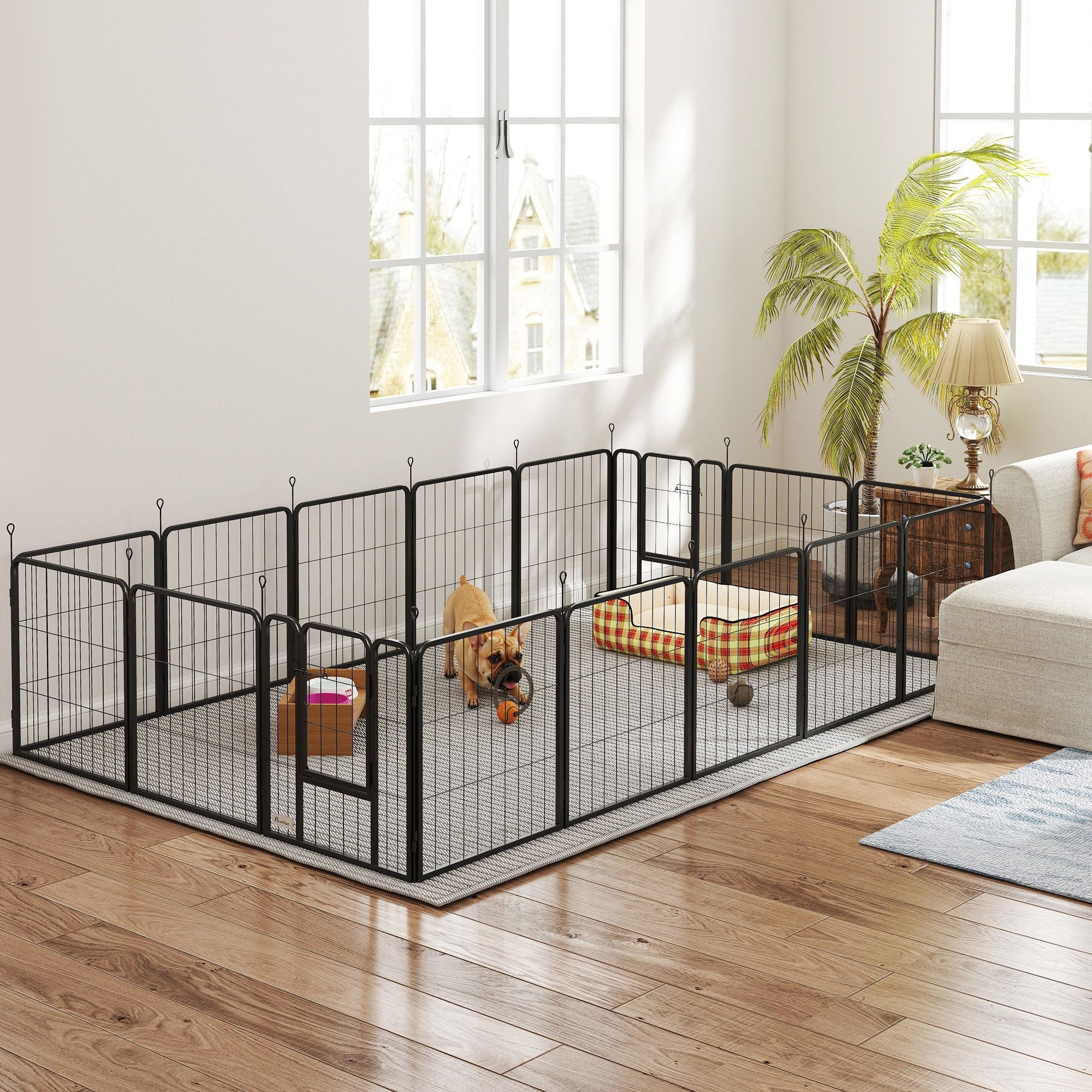 16 Panels Dog Playpen, 22"W x 24"H Heavy Duty Pet Fence with Door & Strap for Indoor Outdoor Backyard Garden, Portable & Foldable for Small Dogs