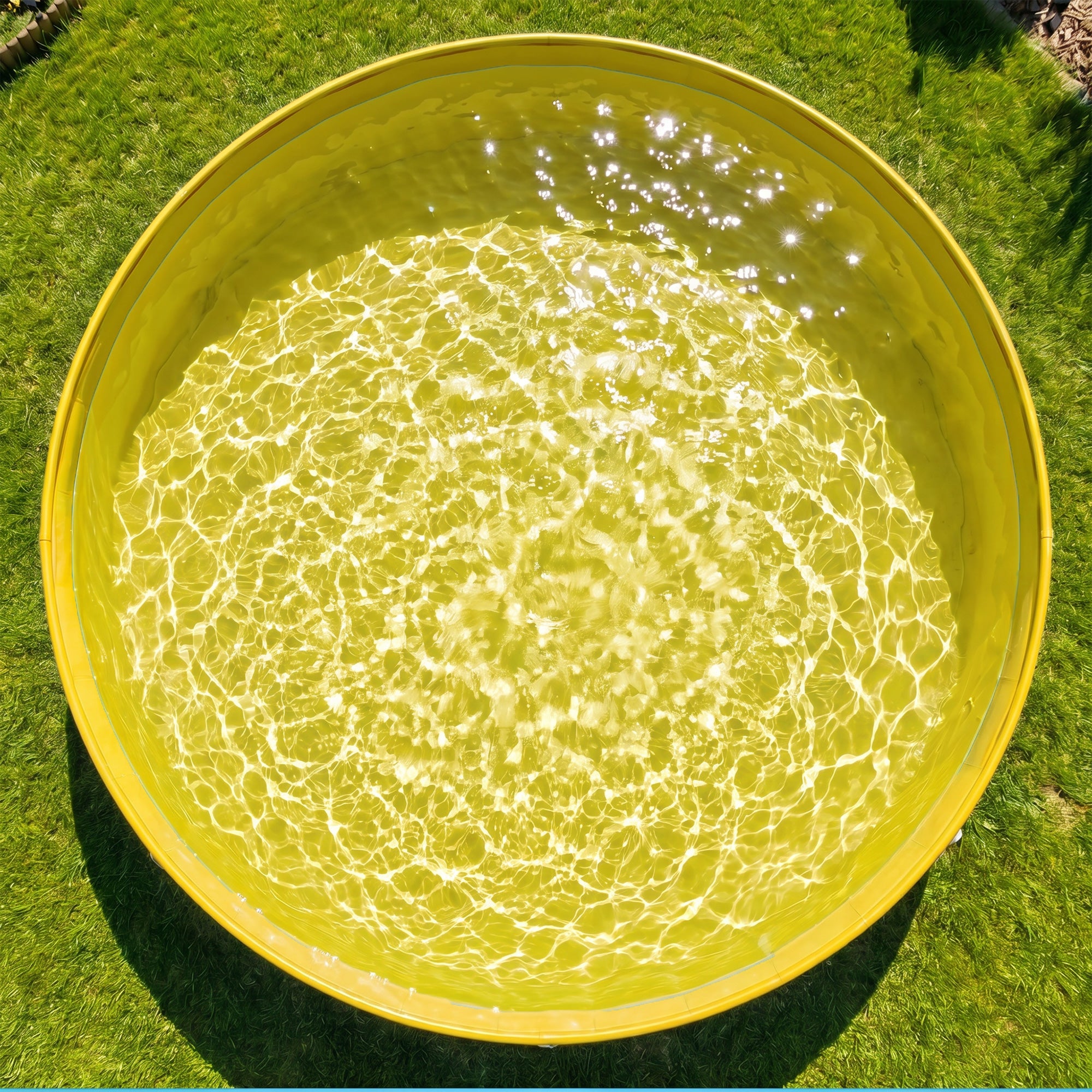Foldable Dog Pool for Puppies and Ducks, Thickened PVC Dog Paddling Pool Bath Tub Hard Board, Anti-Slip Bottom and Hose Adapter for Easy Drainage, 120 x 30cm, Blue and Yellow