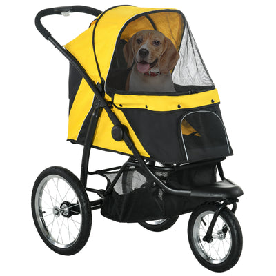 Dog Pram Dog Stroller Jogger Foldable Pet Pushchair for Medium, Small Dogs, w/ Rubber Wheels, Washable Cushion - Yellow