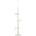 Load image into Gallery viewer, Floor to Ceiling Cat Tree, 225-255 cm Adjustable Cat Climbing Tower with 3 Cloud Perches, Sisal Scratching Posts, 2 Hanging Play Balls and Anti-Tip Strap, Beige
