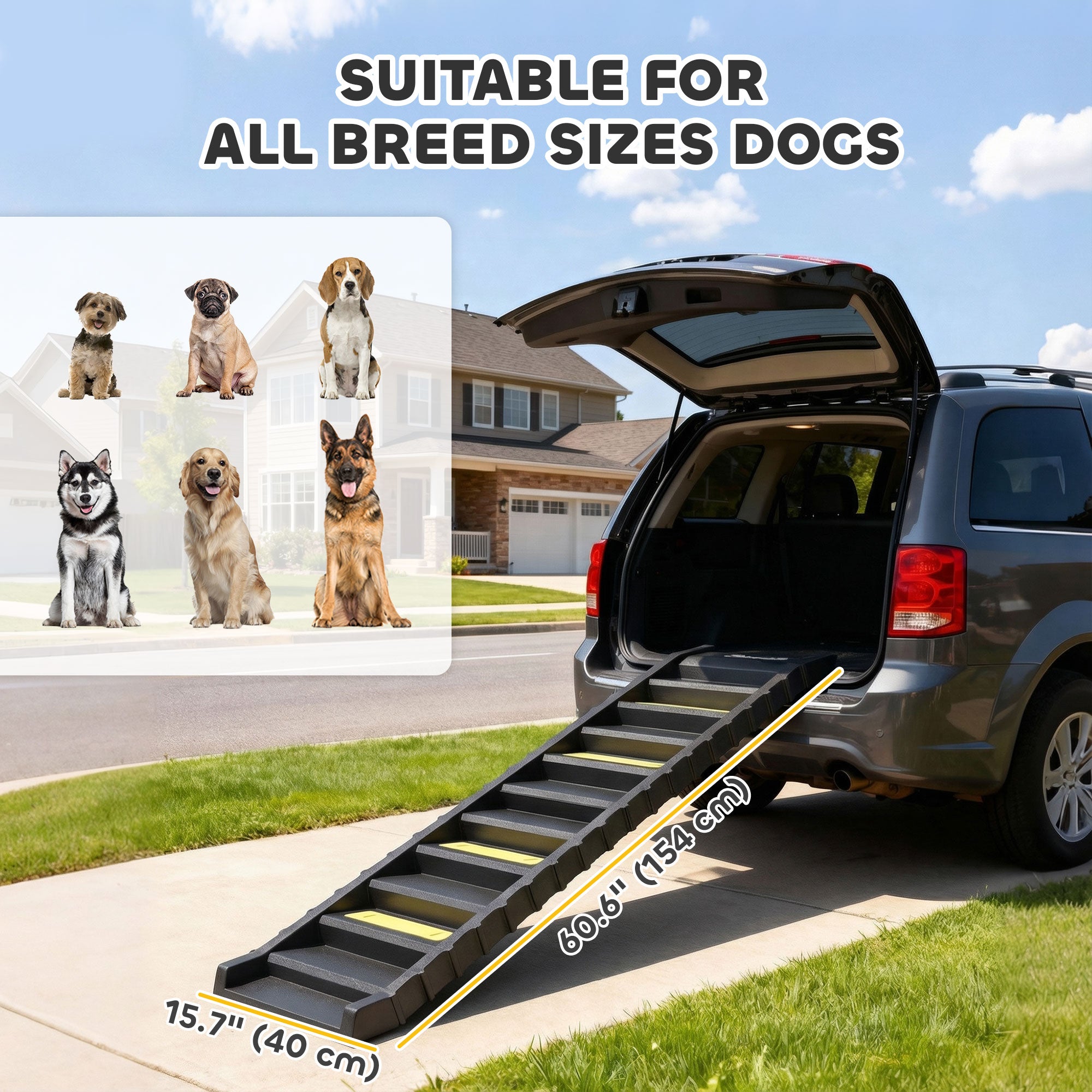 Dog Ramp for Cars, Trucks, SUVs, Foldable 10 Step Pet Stairs Non-Slip for Small to Large Dogs, Lightweight Pet Ramp Supports up to 75 kg, for Indoor Outdoor